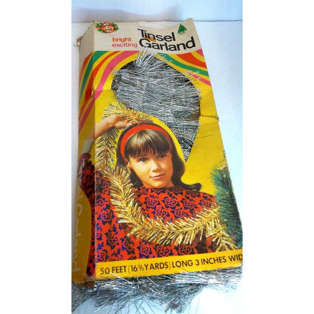Vintage Paper Novelty Silver Tinsel Garland Retro Christmas Decor